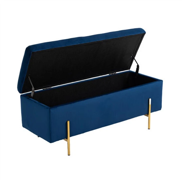 Geymsla Ottoman Blue Velvet Efni Cover